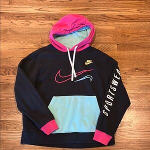 Nike Sportswear Hoodie with Pink and Blue Accents Miami women’s large
